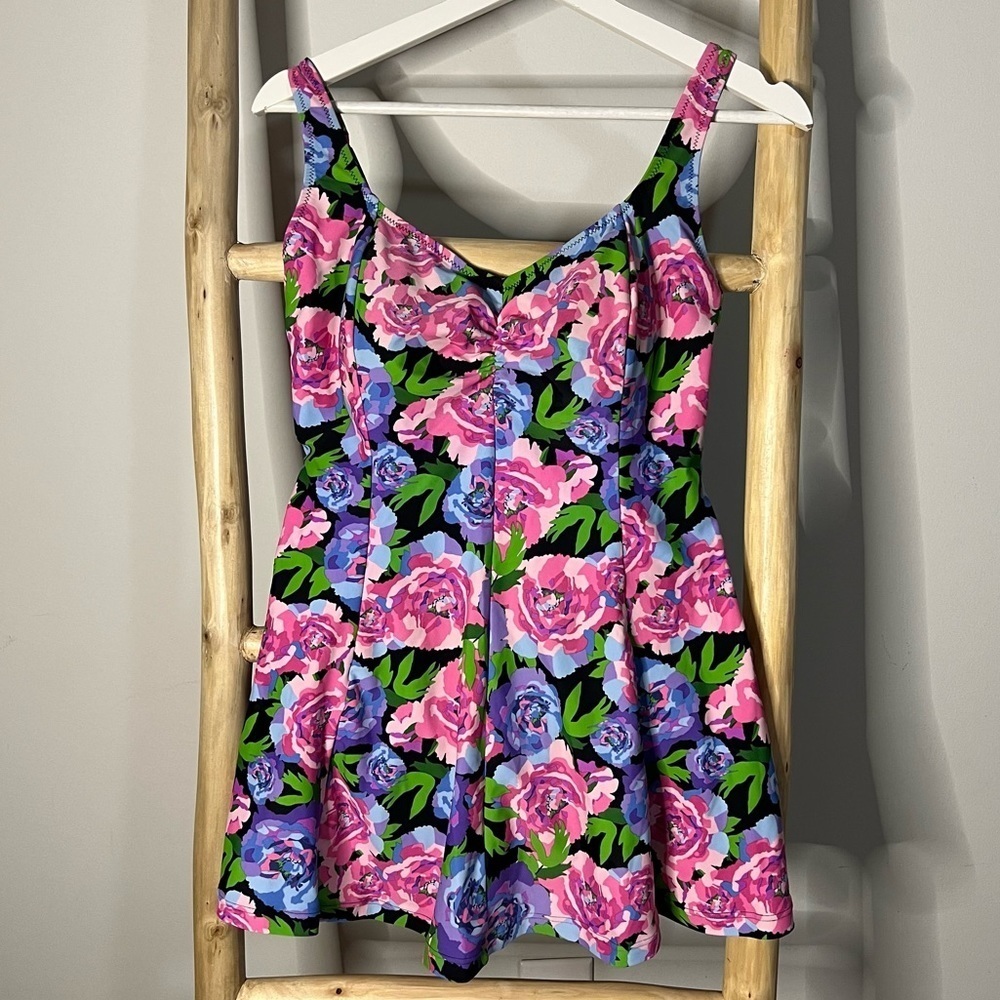 Silver by gottex floral skirted swim dress once piece women’s 12